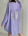 Musselin Bluse, oversize, Engelsflügel, Violett