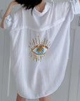 Musselin Bluse, oversize, Auge