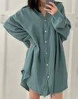 Musselin Bluse, long oversize, Graucyan