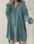 Musselin Bluse, long oversize, Graucyan