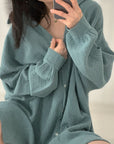 Musselin Bluse, long oversize, Graucyan
