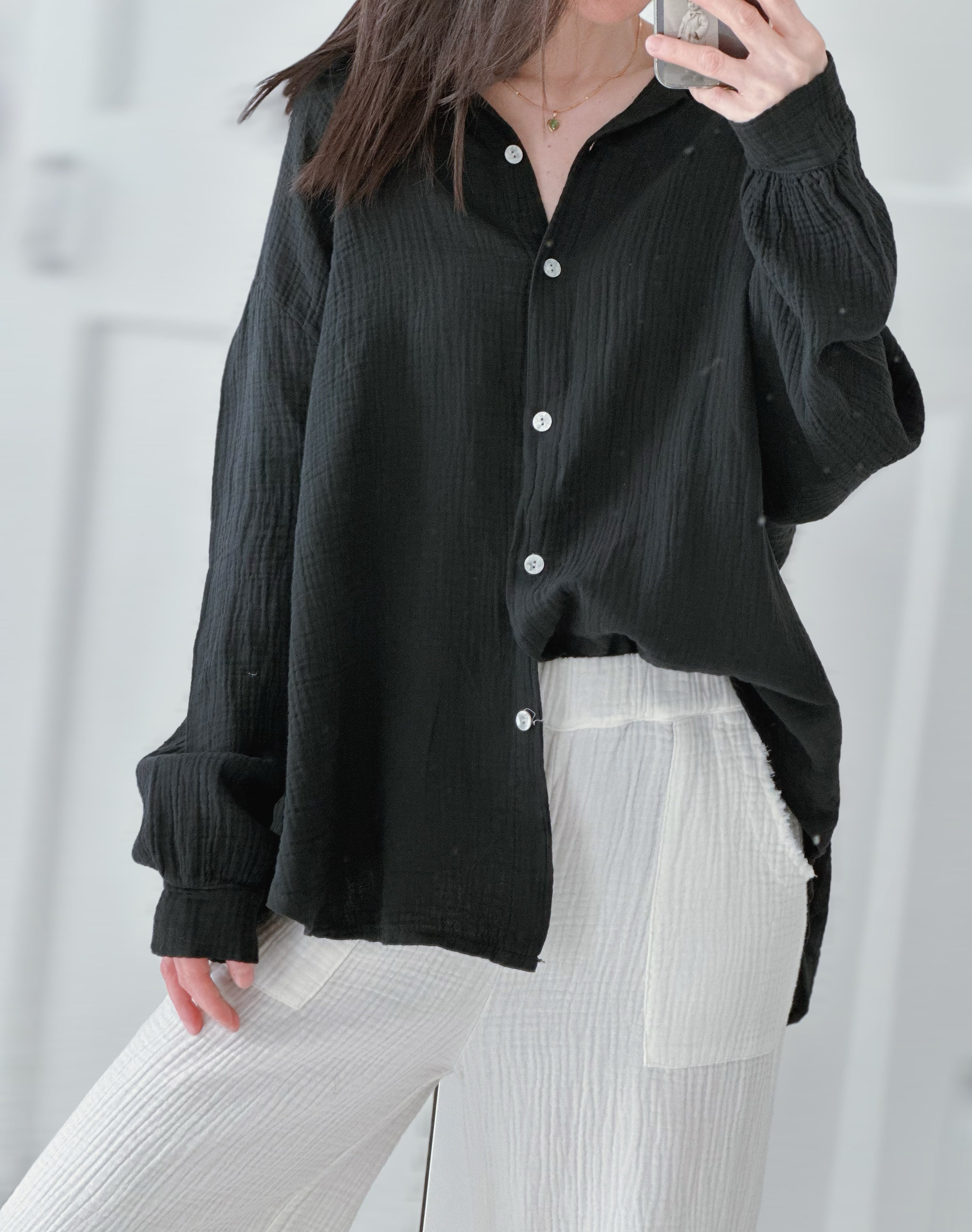 Musselin Bluse, regular, Schwarz