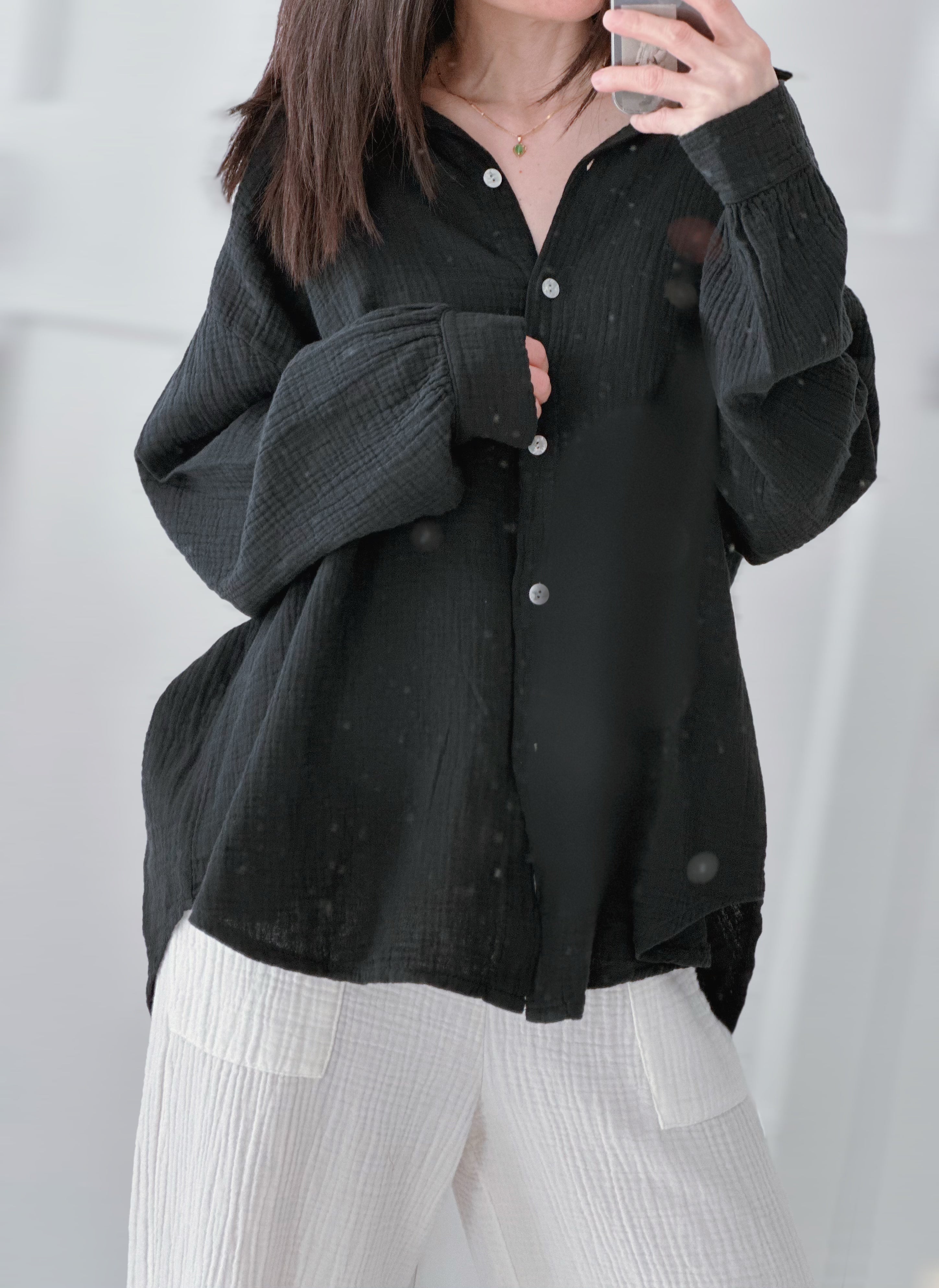 Musselin Bluse, regular, Schwarz