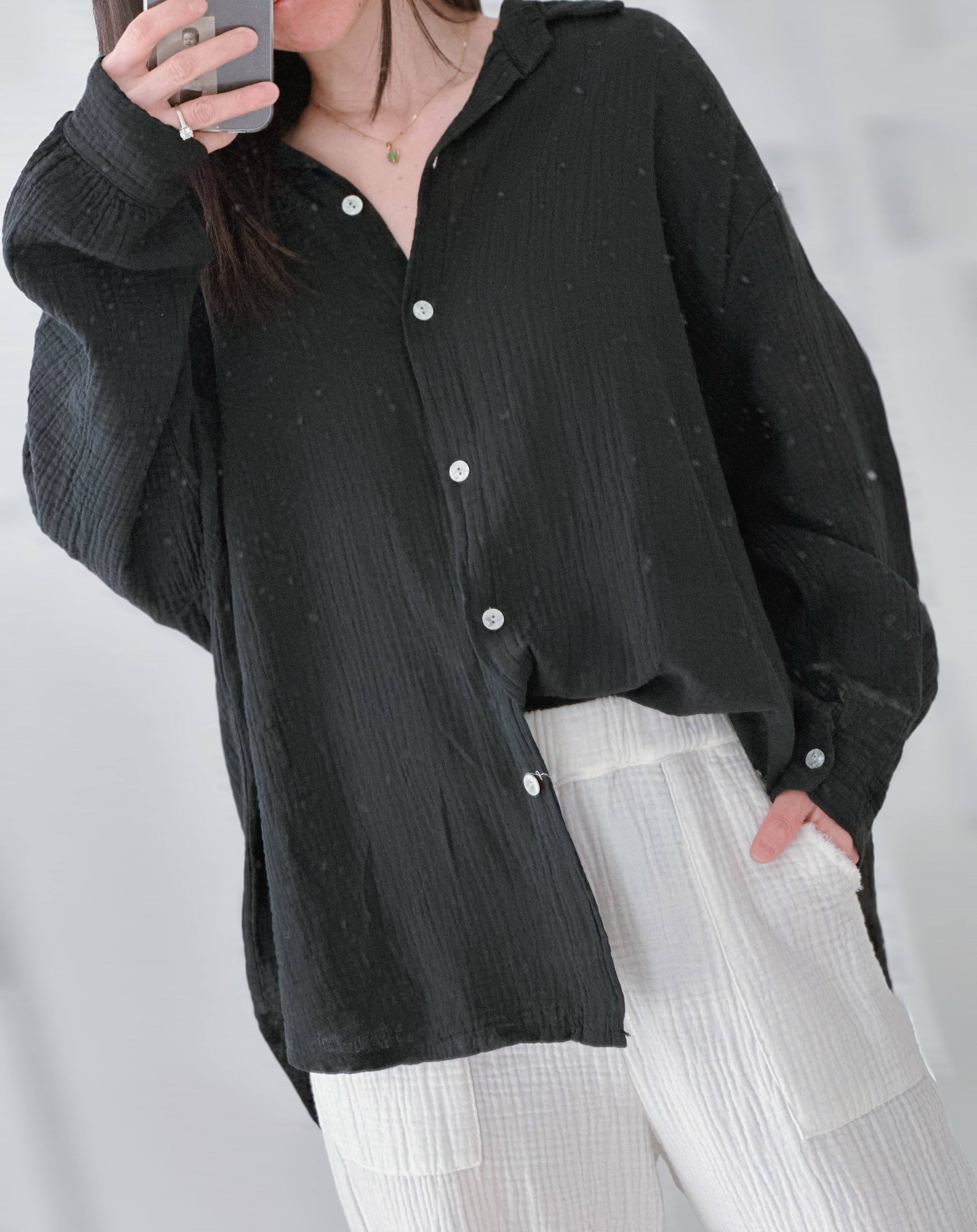 Musselin Bluse, regular, Schwarz