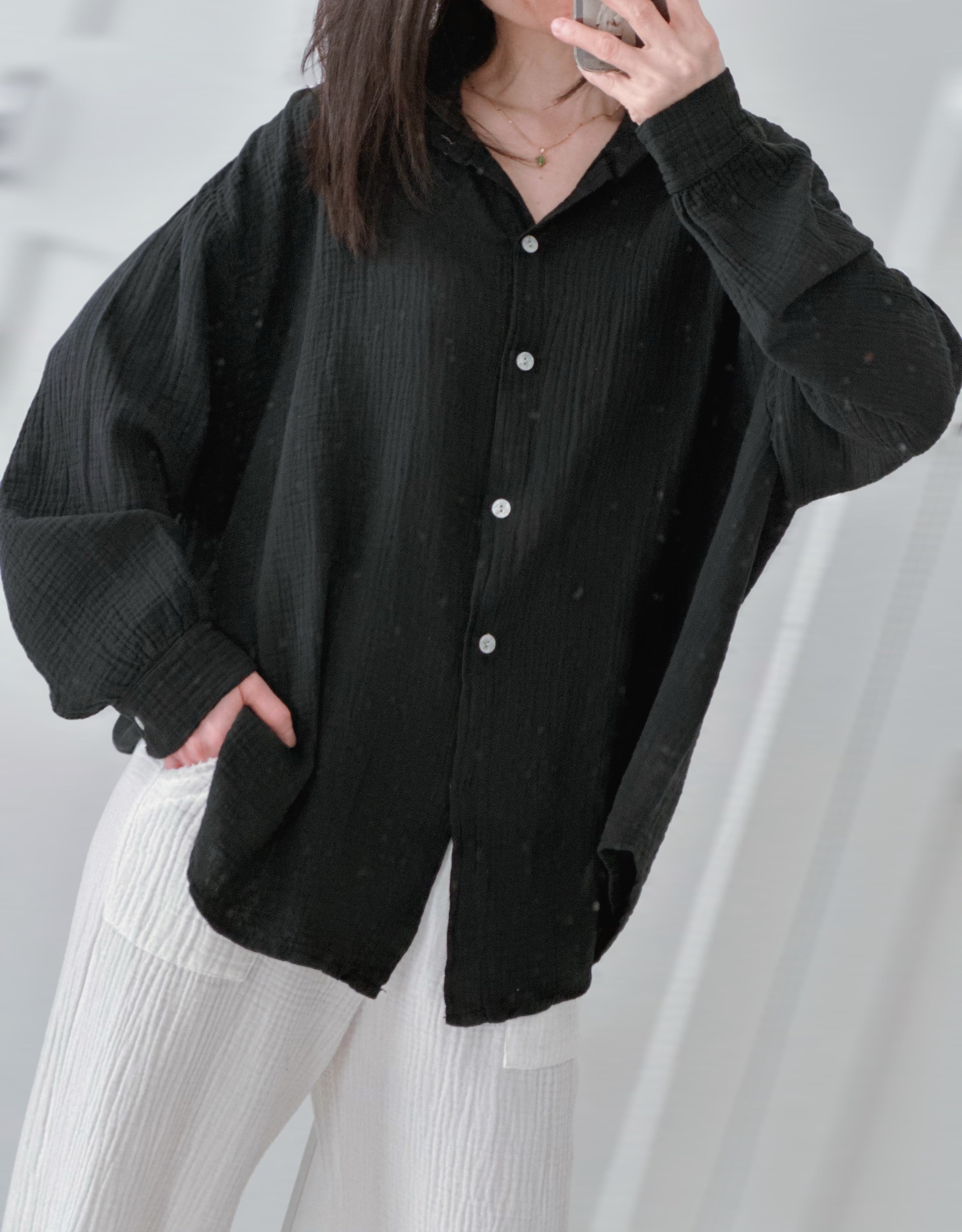 Musselin Bluse, regular, Schwarz