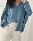 Musselin Bluse, regular, Graublau