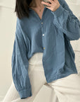 Musselin Bluse, regular, Graublau