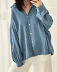 Musselin Bluse, regular, Graublau
