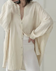 Musselin Bluse, long oversize, Cremeweiß