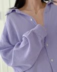 Musselin Bluse, long oversize, Violett