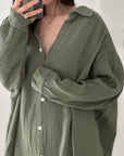 Musselin Bluse, long oversize, Khaki
