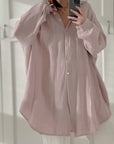 Musselin Bluse, long oversize, Babyrosa