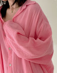 Musselin Bluse, long oversize, Rosa