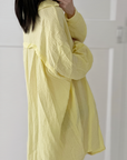 Musselin Bluse, long oversize, Buttergelb