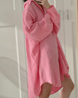 Musselin Bluse, long oversize, Rosa