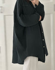 Musselin Bluse, long oversize, Schwarz