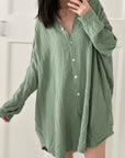 Musselin Bluse, long oversize, Matcha
