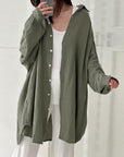 Musselin Bluse, long oversize, Khaki