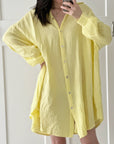 Musselin Bluse, long oversize, Buttergelb