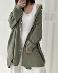 Musselin Bluse, long oversize, Khaki
