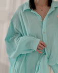 Musselin Bluse, long oversize, Melon