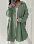 Musselin Bluse, long oversize, Matcha