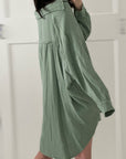 Musselin Bluse, long oversize, Matcha