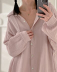 Musselin Bluse, long oversize, Babyrosa