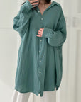 Musselin Bluse, long oversize, Graucyan