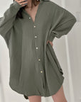 Musselin Bluse, long oversize, Khaki