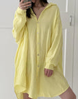 Musselin Bluse, long oversize, Buttergelb