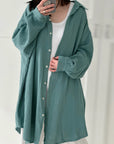 Musselin Bluse, long oversize, Graucyan