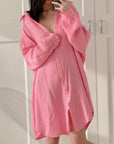 Musselin Bluse, long oversize, Rosa