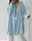 Musselin Bluse, long oversize, Babyblau