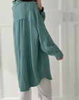 Musselin Bluse, long oversize, Graucyan
