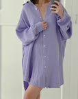 Musselin Bluse, long oversize, Violett