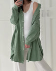 Musselin Bluse, long oversize, Matcha