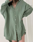 Musselin Bluse, long oversize, Matcha