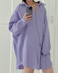 Musselin Bluse, long oversize, Violett