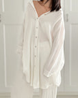 Musselin Bluse, long oversize, Weiß