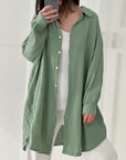 Musselin Bluse, long oversize, Matcha