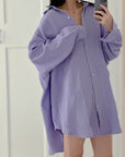Musselin Bluse, long oversize, Violett