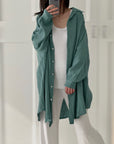 Musselin Bluse, long oversize, Graucyan