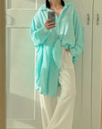 Musselin Bluse, long oversize, Melon