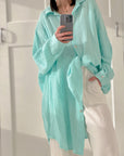 Musselin Bluse, long oversize, Melon