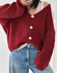 Strickjacke, Zierknöpfen, Flauschi, 3 Farben