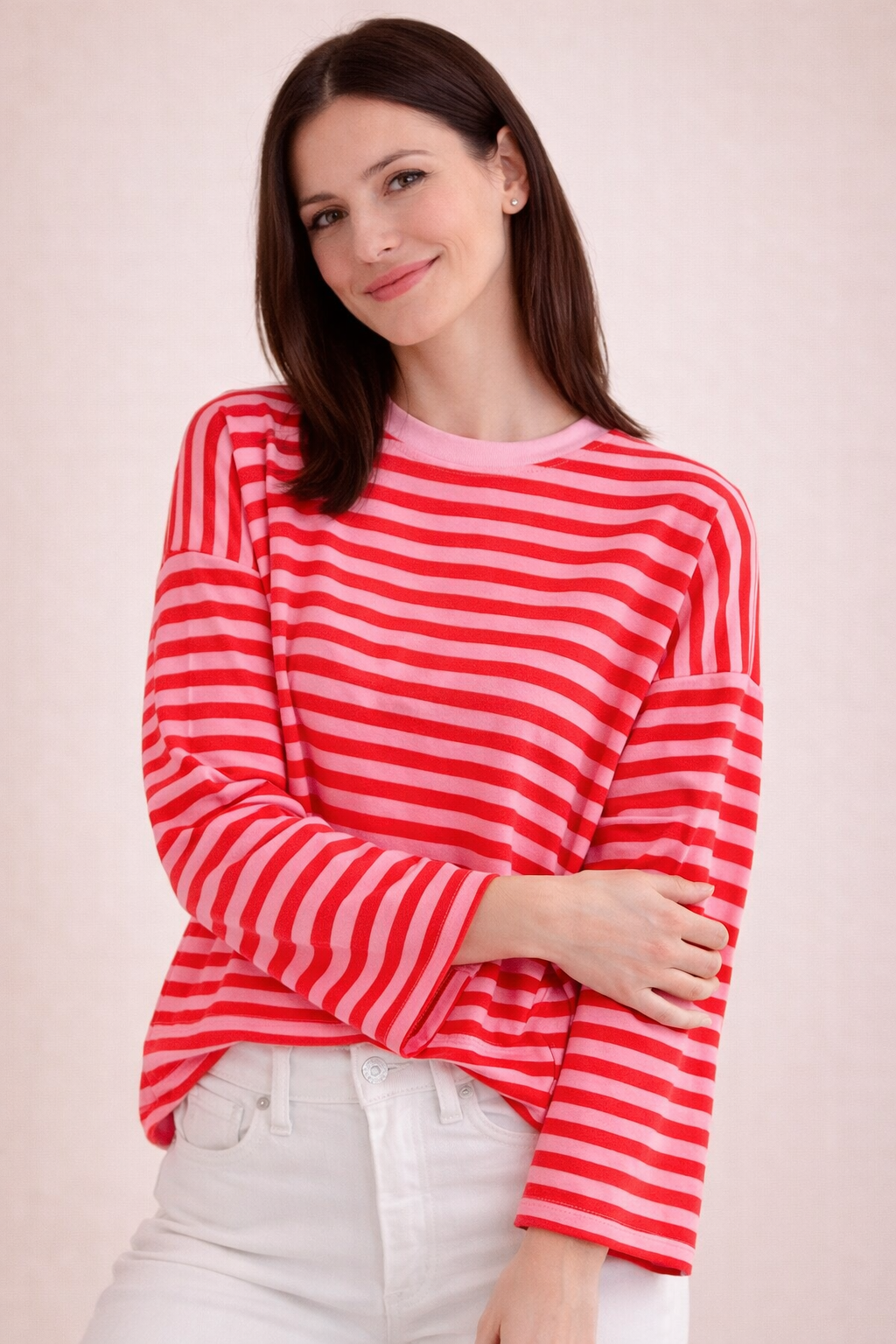 Longsleeve, Streifen, Farbkragen &amp; Weiten Ärmeln, 6 Farben