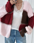 Strickjacke, Blockstreifen, Flauschi, 4 Farben