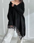 Oversize-Pullover mit Spitzensaum, 5 Farben