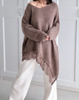 Oversize-Pullover mit Spitzensaum, 5 Farben